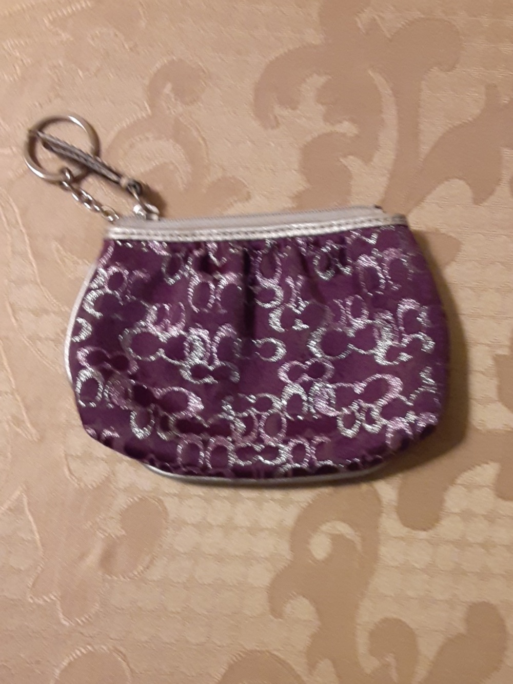 Coach Y2K Purple & Silver Signature C-Logo Lurex Jacquard Zipper Coin Pouch
